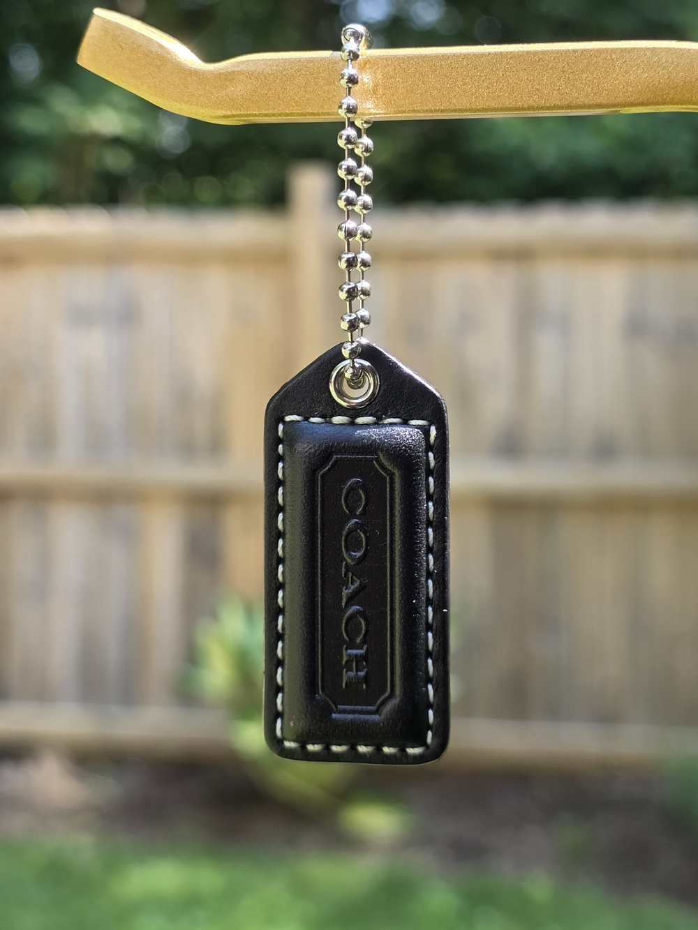 COACH Small Black Leather Hangtag with Silver Ball Chain